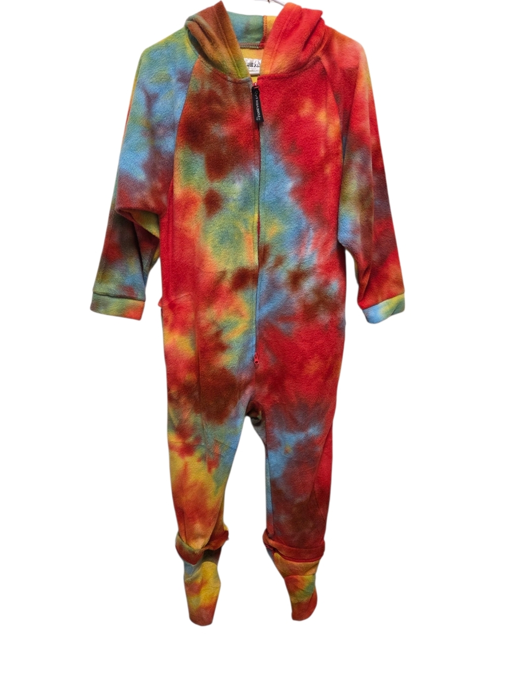 Kids Tie-Dye Hooded One-Piece Zipper Pajamas - Multicolor